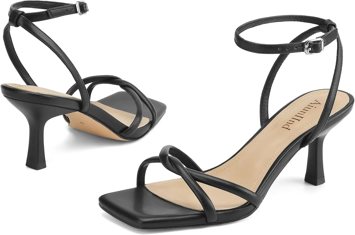 Women's Sandals Square Open Toe Kitten Heels Strappy Ankle Strap Sandals for Women Comfort Dress Party Shoes