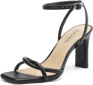 Womens Sandals Square Open Toe Strappy Heels for Women Dressy Chunky High Heels Ankle Buckle Heeled Sandals for Women Comfort Wedding Prom Party Shoes