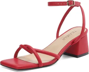 Women's Sandals Strappy Heels for Women Dressy Open Square Toe Comfort Chunky Block Heel Dress Shoes for Prom Party Wedding
