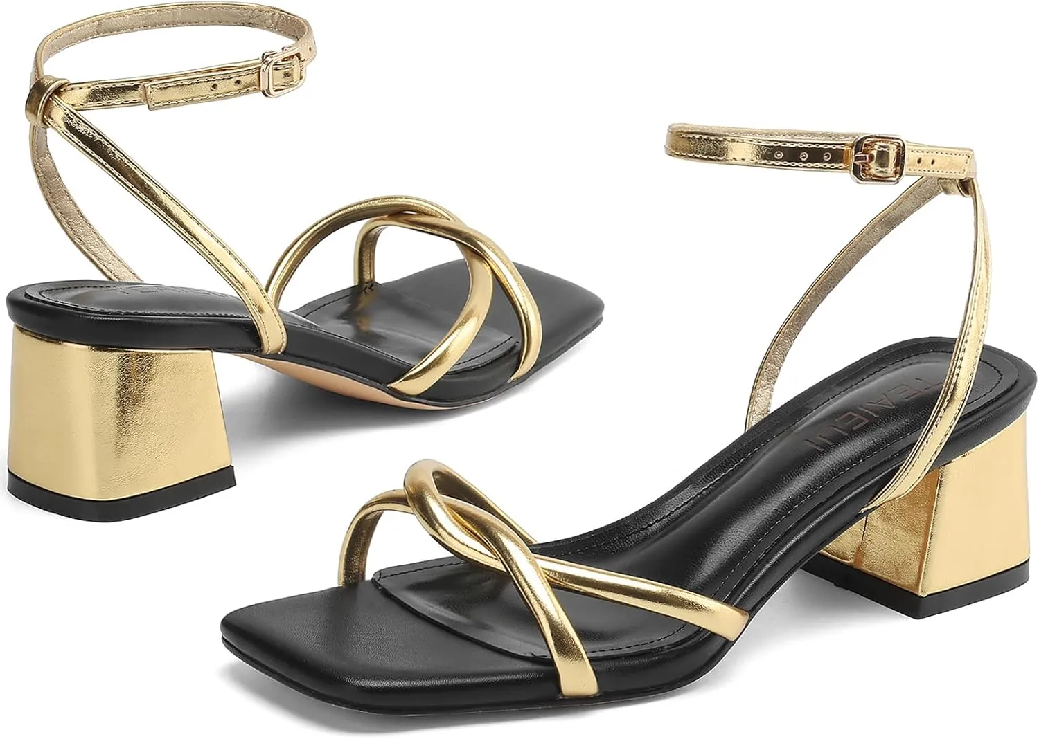 Women's Sandals Strappy Heels for Women Dressy Open Square Toe Comfort Chunky Block Heel Dress Shoes for Prom Party Wedding