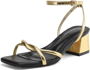 Women's Sandals Strappy Heels for Women Dressy Open Square Toe Comfort Chunky Block Heel Dress Shoes for Prom Party Wedding