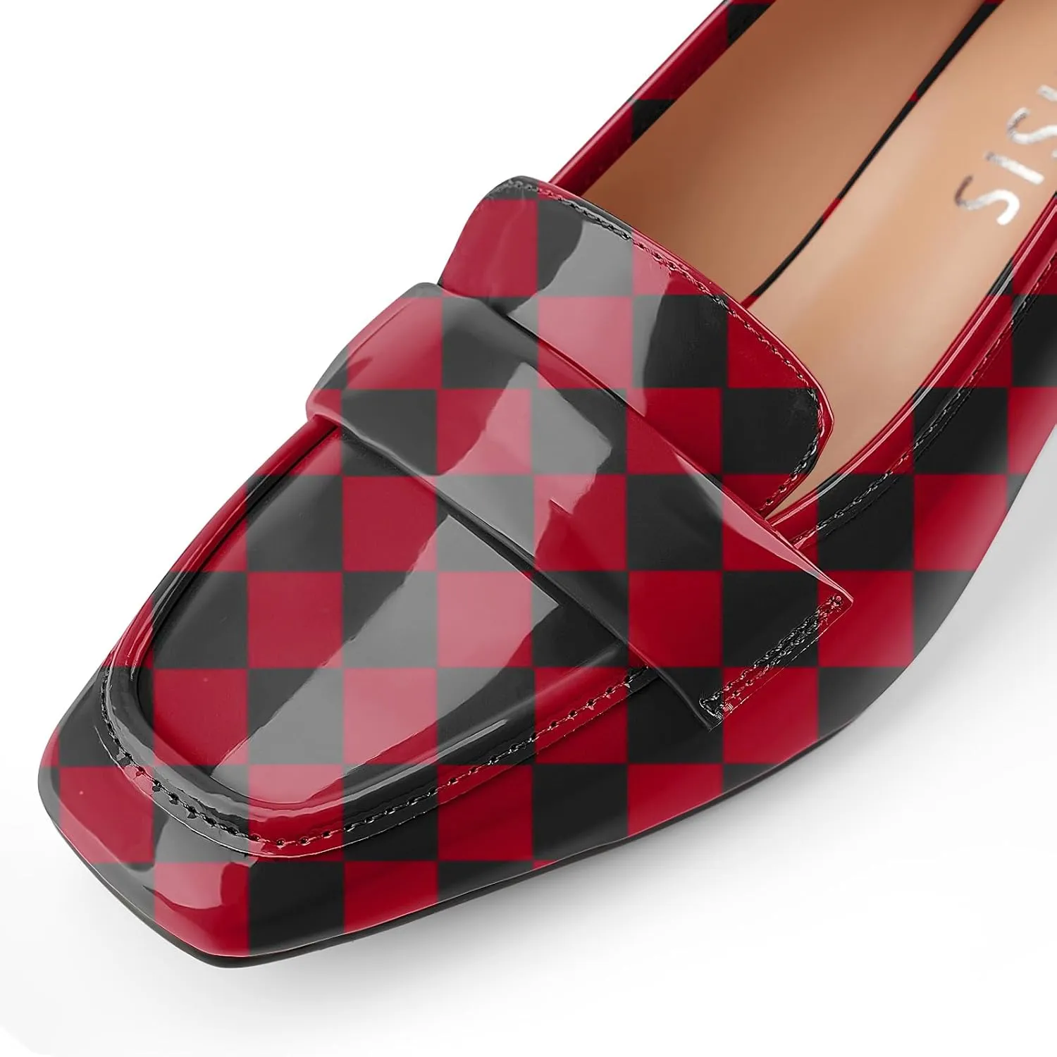 Women's Square Toe Chunky Low Heel Penny Loafers Shoes Black Patent Leather Comfortable Slip On Work Business Dressy Classic Pumps