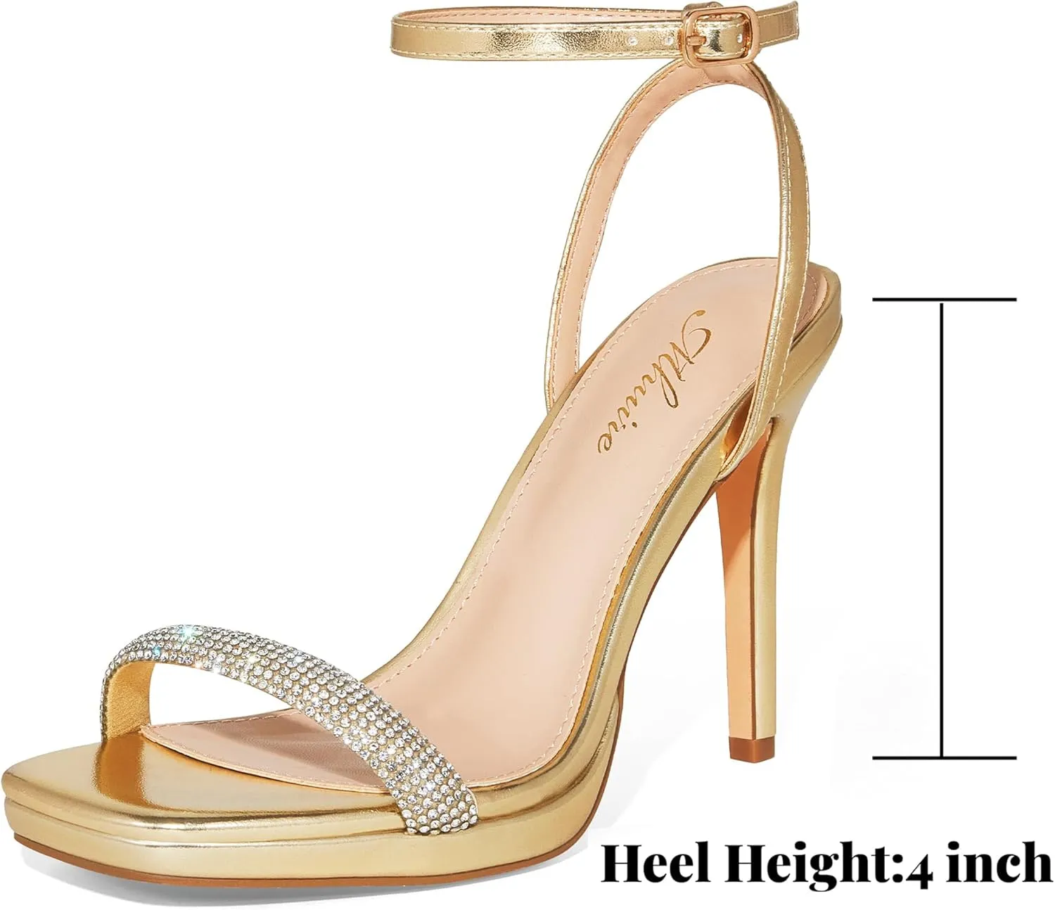 Women’s Stiletto Strappy Heeled Sandals, 4.3 Inch Square Open Toe Sexy High Heels Ankle Strap Buckle Heels for Party Wedding Dress Daily Wear Shoes