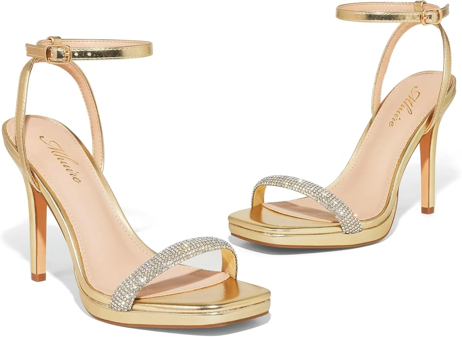 Women’s Stiletto Strappy Heeled Sandals, 4.3 Inch Square Open Toe Sexy High Heels Ankle Strap Buckle Heels for Party Wedding Dress Daily Wear Shoes