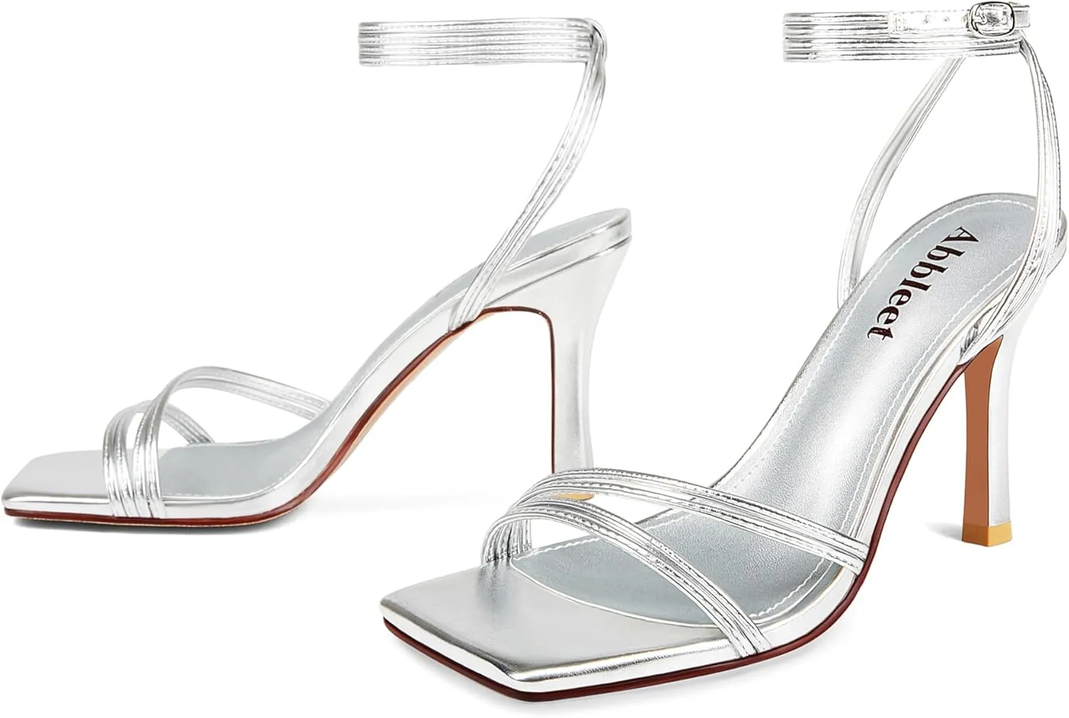 Women's Strappy High Heels Square Open Toe Stilettos Heeled Sandals with Ankle Strap for Prom Party Daily Wedding Wear