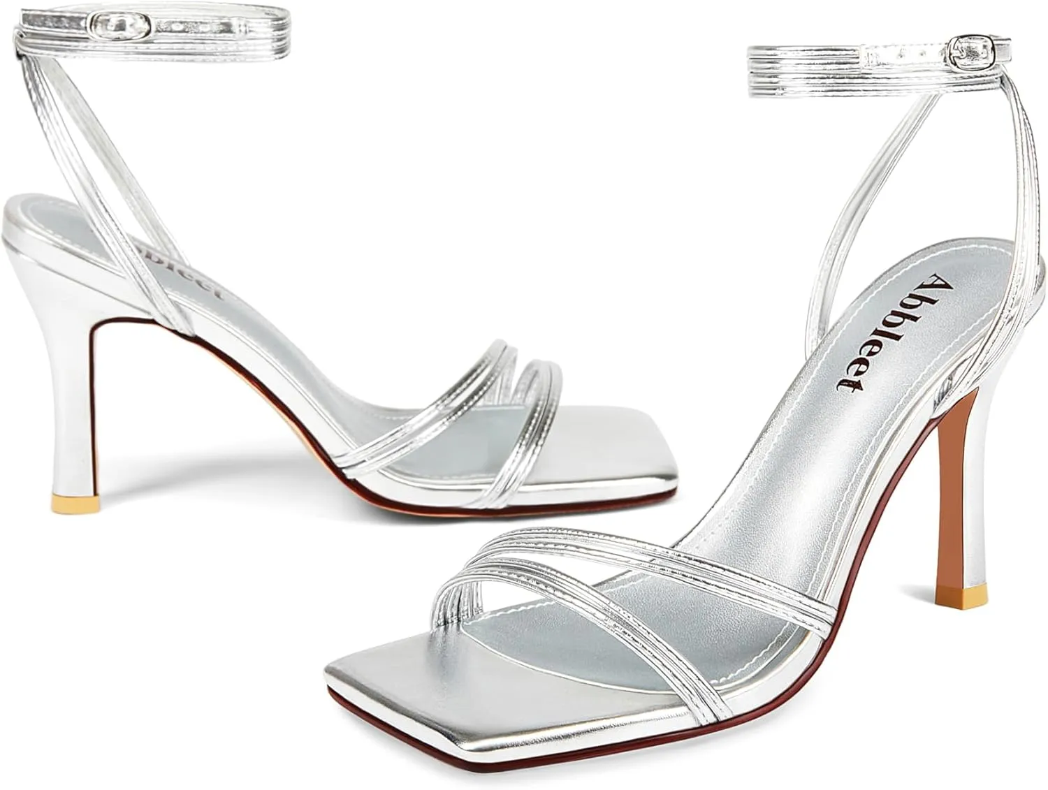 Women's Strappy High Heels Square Open Toe Stilettos Heeled Sandals with Ankle Strap for Prom Party Daily Wedding Wear