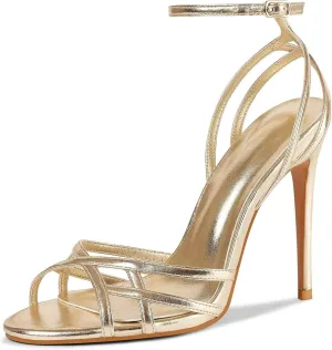 Womens Strappy Lace up Heels Sandals Sexy Stiletto High Heeled Open Square Toe Strap Summer Dress Shoes
