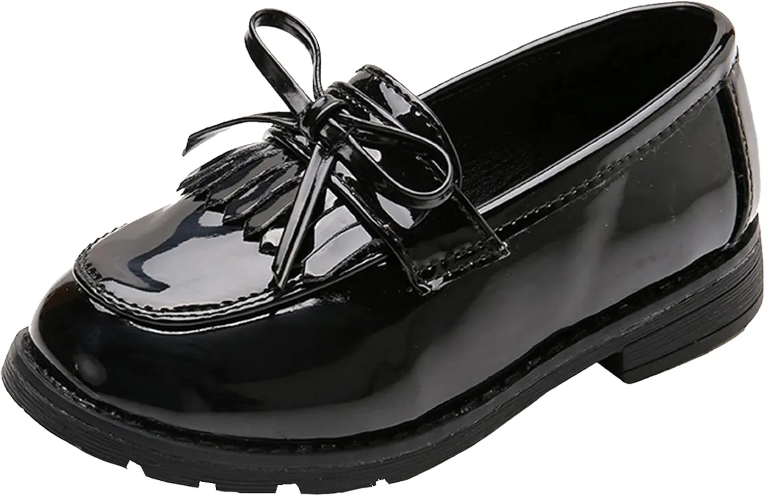 WUIWUIYU Girls Patent Leather Slip-On Penny Loafers Flats Bow Tassel Oxfords Moccasins Dress Shoes