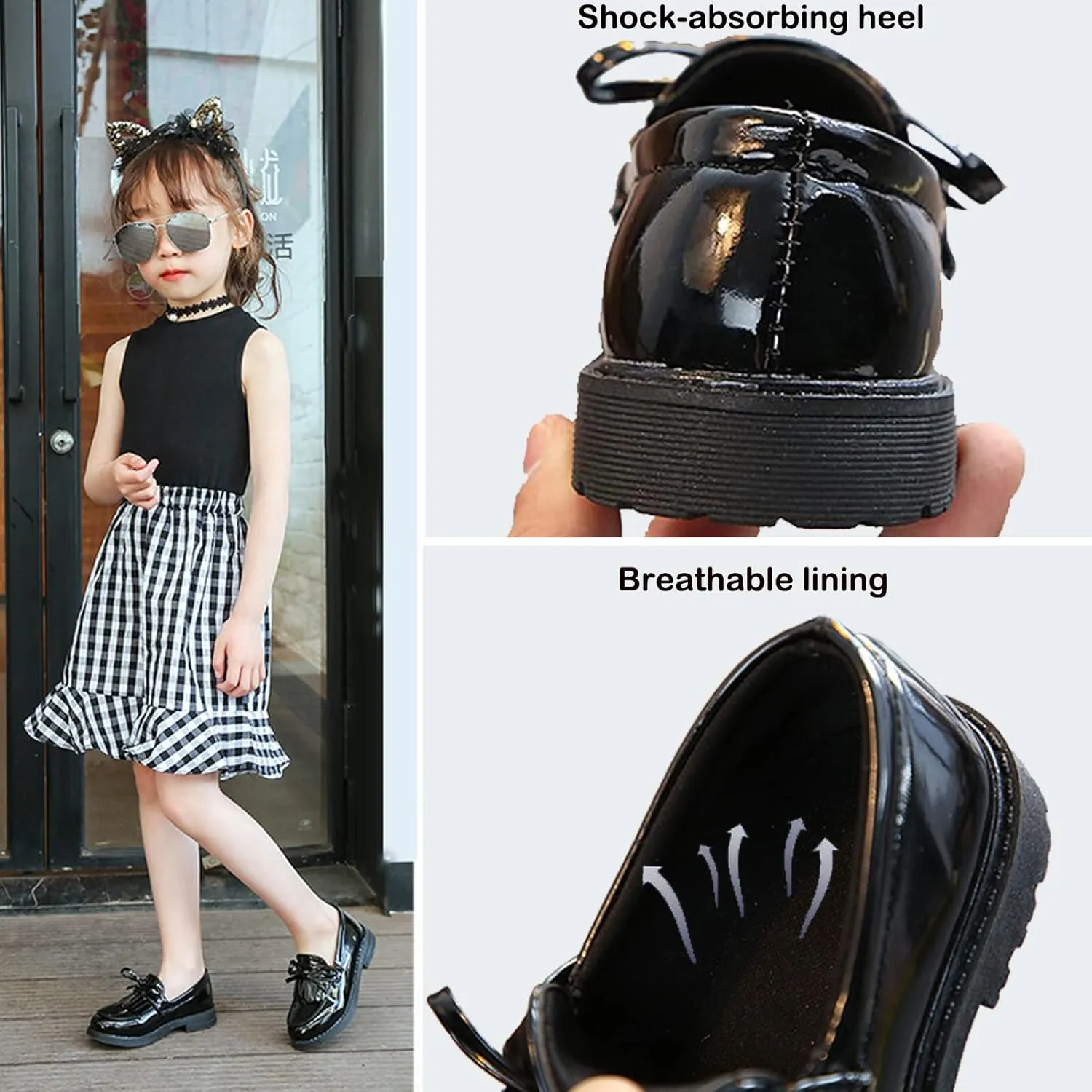 WUIWUIYU Girls Patent Leather Slip-On Penny Loafers Flats Bow Tassel Oxfords Moccasins Dress Shoes