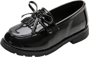 WUIWUIYU Girls Patent Leather Slip-On Penny Loafers Flats Bow Tassel Oxfords Moccasins Dress Shoes