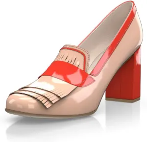 YDN Women Dressy Tassel Pumps Round Closed Toe Loafers Contrast Stitching Slip On Block High Heels Shoes Business Daily Size 4-15 US
