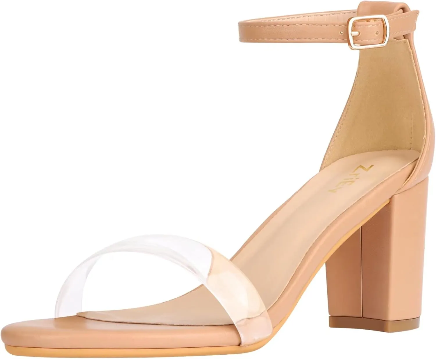 ZriEy Women's Chunky Block Open Toe Mid Heeled Sandals Two Strap Slip on Heels Slide Sandals for Party Wedding Dress Dating Daily Pumps Shoes