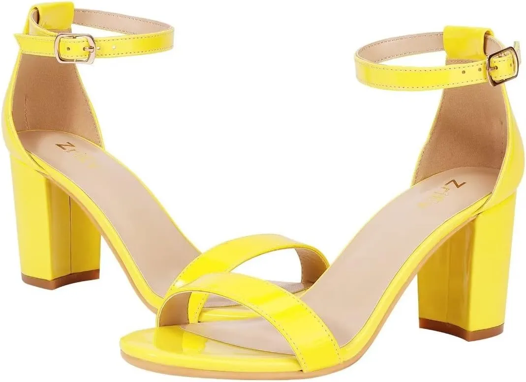ZriEy Women's Chunky Block Open Toe Mid Heeled Sandals Two Strap Slip on Heels Slide Sandals for Party Wedding Dress Dating Daily Pumps Shoes
