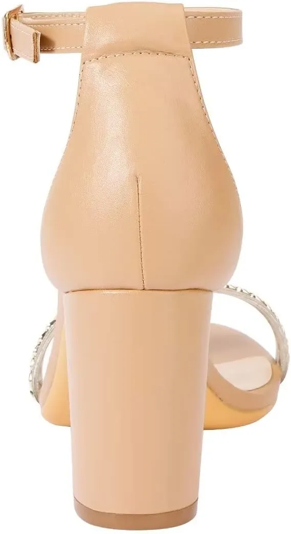 ZriEy Women's Chunky Block Open Toe Mid Heeled Sandals Two Strap Slip on Heels Slide Sandals for Party Wedding Dress Dating Daily Pumps Shoes