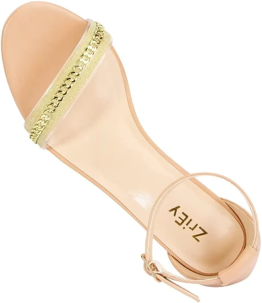 ZriEy Women's Chunky Block Open Toe Mid Heeled Sandals Two Strap Slip on Heels Slide Sandals for Party Wedding Dress Dating Daily Pumps Shoes