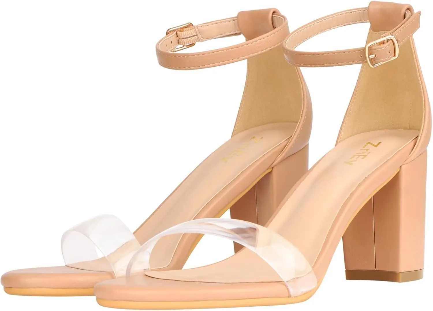 ZriEy Women's Chunky Block Open Toe Mid Heeled Sandals Two Strap Slip on Heels Slide Sandals for Party Wedding Dress Dating Daily Pumps Shoes