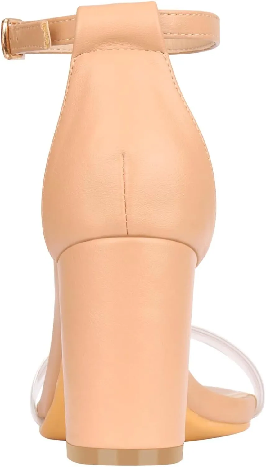 ZriEy Women's Chunky Block Open Toe Mid Heeled Sandals Two Strap Slip on Heels Slide Sandals for Party Wedding Dress Dating Daily Pumps Shoes