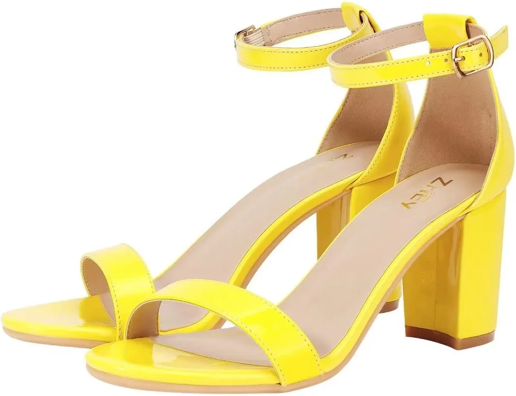 ZriEy Women's Chunky Block Open Toe Mid Heeled Sandals Two Strap Slip on Heels Slide Sandals for Party Wedding Dress Dating Daily Pumps Shoes