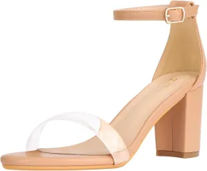 ZriEy Women's Chunky Block Open Toe Mid Heeled Sandals Two Strap Slip on Heels Slide Sandals for Party Wedding Dress Dating Daily Pumps Shoes
