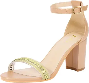 ZriEy Women's Chunky Block Open Toe Mid Heeled Sandals Two Strap Slip on Heels Slide Sandals for Party Wedding Dress Dating Daily Pumps Shoes
