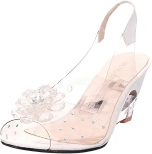ZSpzx Women's Heeled Sandals Transparent Platform Wedges Sandal Slip On Fish Mouth Flowers Rhinestone Slippers High Sexy Block Heels Shoes Dress Elastic Slides for Work Party Casual Wedding