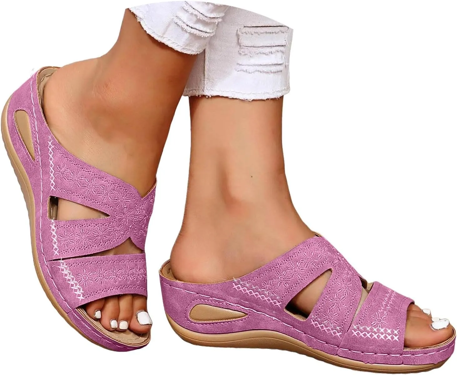 ZSpzx Women's Orthotic Cushion Flip Flops Sandals for Women Comfortable Foot Arch Supports Plantar Fasciitis Bunion Wedge Slide Flat Open Toe Slip on Beach Slippers Outdoor Recovery Walking Shoes