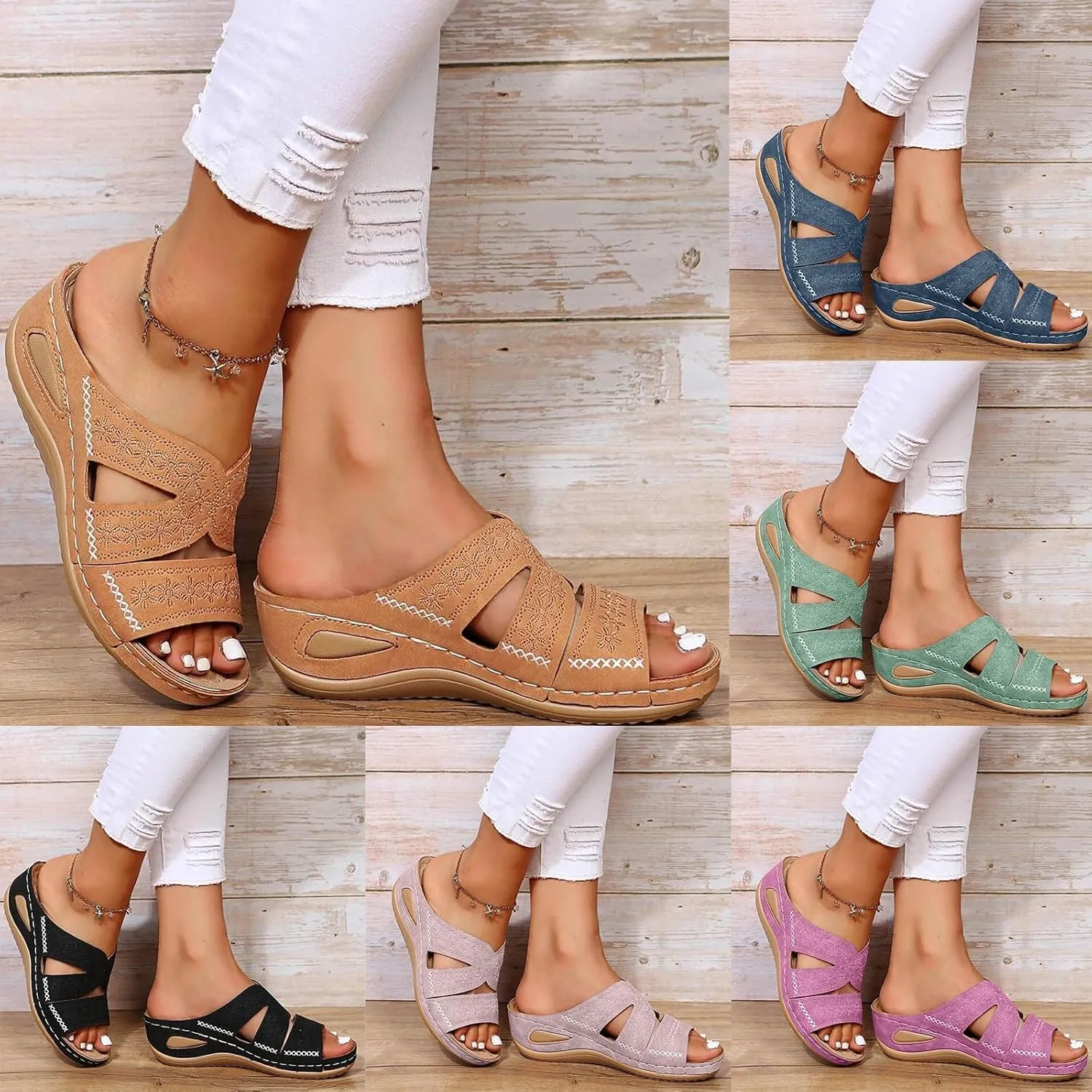 ZSpzx Women's Orthotic Cushion Flip Flops Sandals for Women Comfortable Foot Arch Supports Plantar Fasciitis Bunion Wedge Slide Flat Open Toe Slip on Beach Slippers Outdoor Recovery Walking Shoes