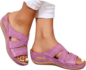 ZSpzx Women's Orthotic Cushion Flip Flops Sandals for Women Comfortable Foot Arch Supports Plantar Fasciitis Bunion Wedge Slide Flat Open Toe Slip on Beach Slippers Outdoor Recovery Walking Shoes